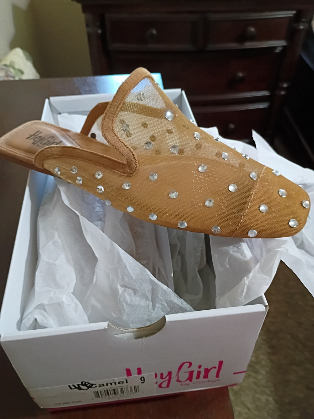 Embellished Tan Slip-On Mule by Hey Girl